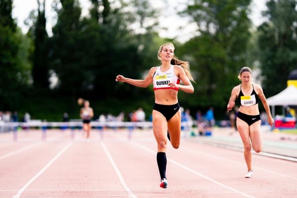 Marsha Dunkel (LC Rehlingen) ueber 400m Huerden am 28.05.2022 waehrend der World Athletics Continental Tour IFAM Oordegem in Oordegem